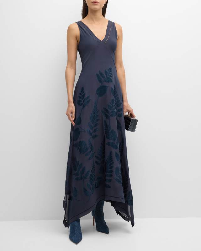 Sleeveless Jacquard Handkerchief Maxi Dress