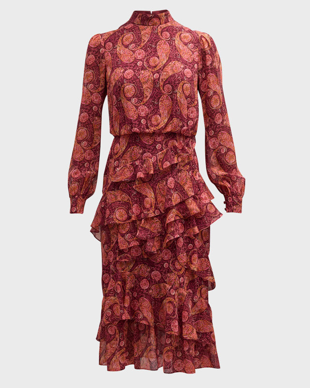 Isa Silk Georgette Tiered Ruffle Midi Dress