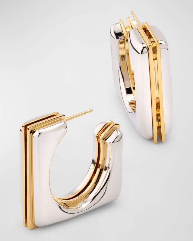 Two-Tone Split Square Hoop Earrings