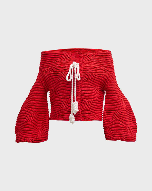 Magalie Cable-Knit Off-The-Shoulder Cardigan