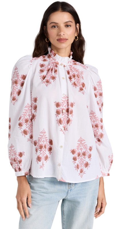 Alix of Bohemia Annabel Pink Dahlia Blouse White
