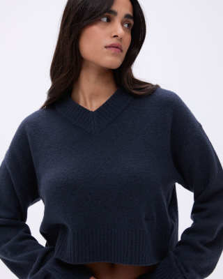 ADANOLA V Neck Knit Sweatshirt - Deep Midnight Blue
