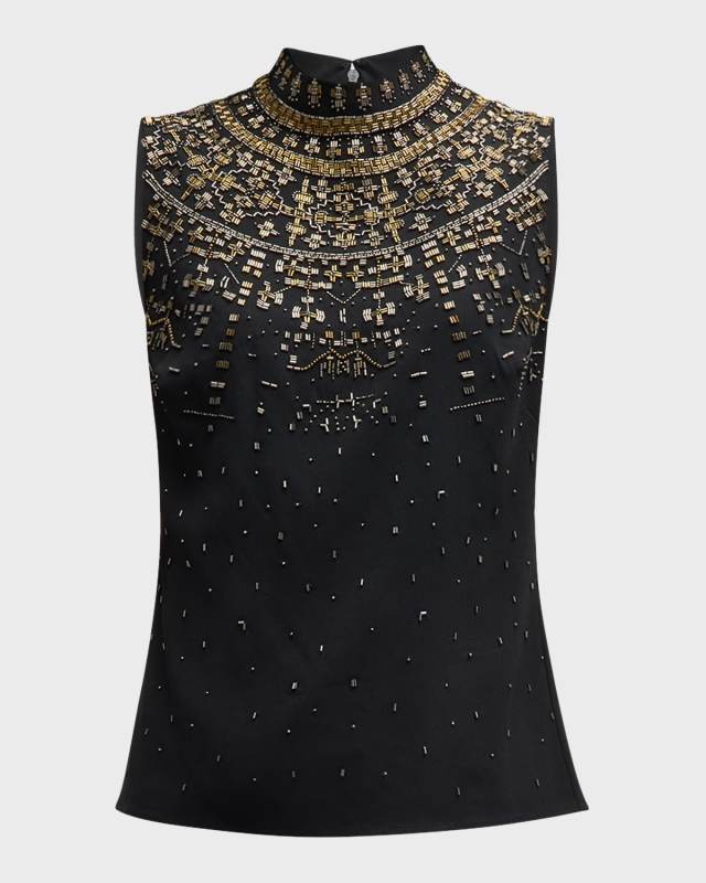 Jammie Beaded Mock-Neck Blouse