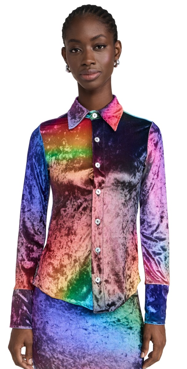 BruceGlen Crushed Velvet Prism Button-up Blue Prism