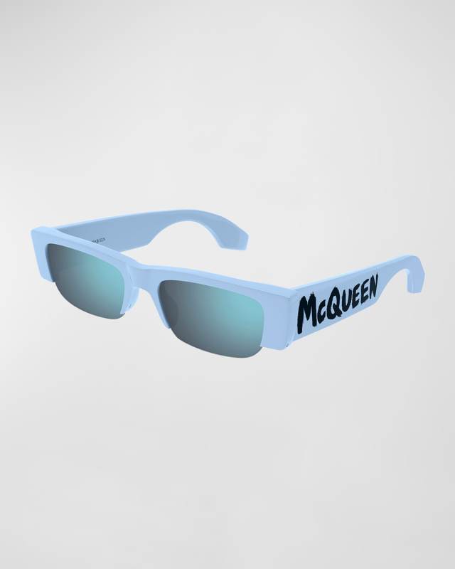 Acetate Rectangle Sunglasses w/ Logo