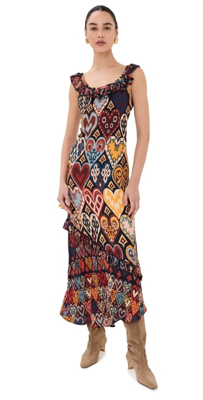 FARM Rio Hearts Ikat Black Maxi Dress Hearts Ikat Black