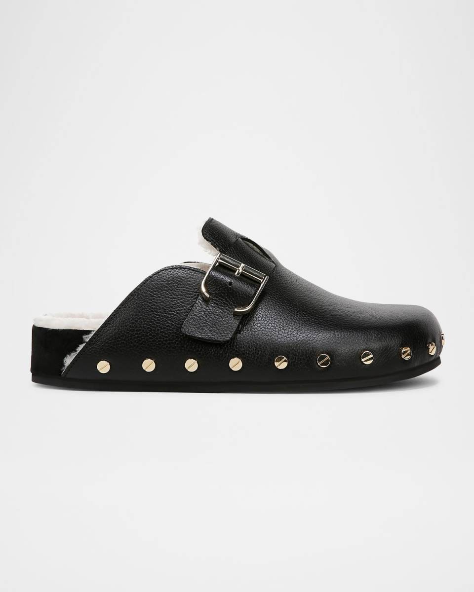 Fern Leather Shearling Rivets Clogs