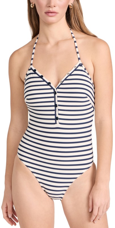 Shoshanna Button One Piece Navy/Optic White