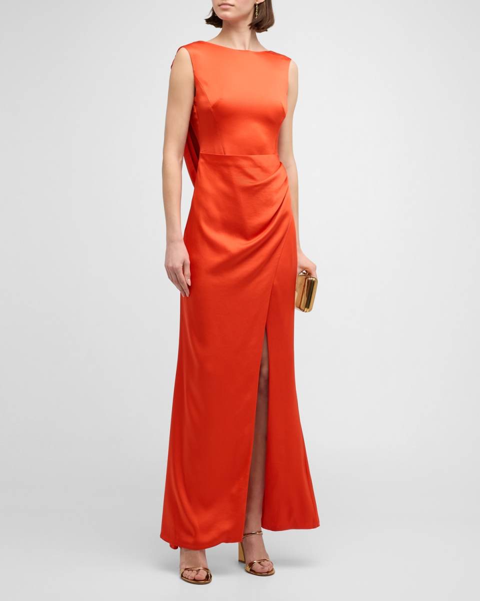 Tommy Draped Open-Back Column Gown