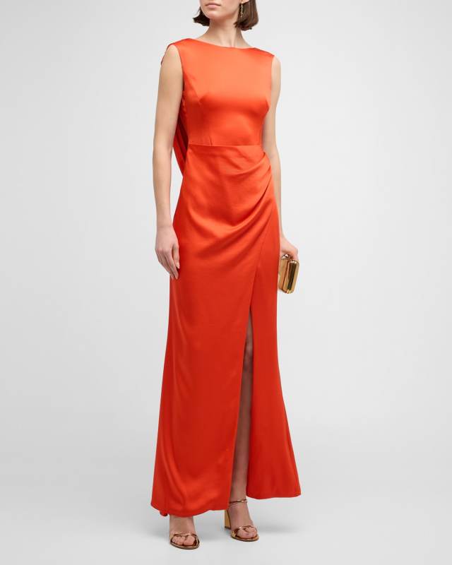 Tommy Draped Open-Back Column Gown