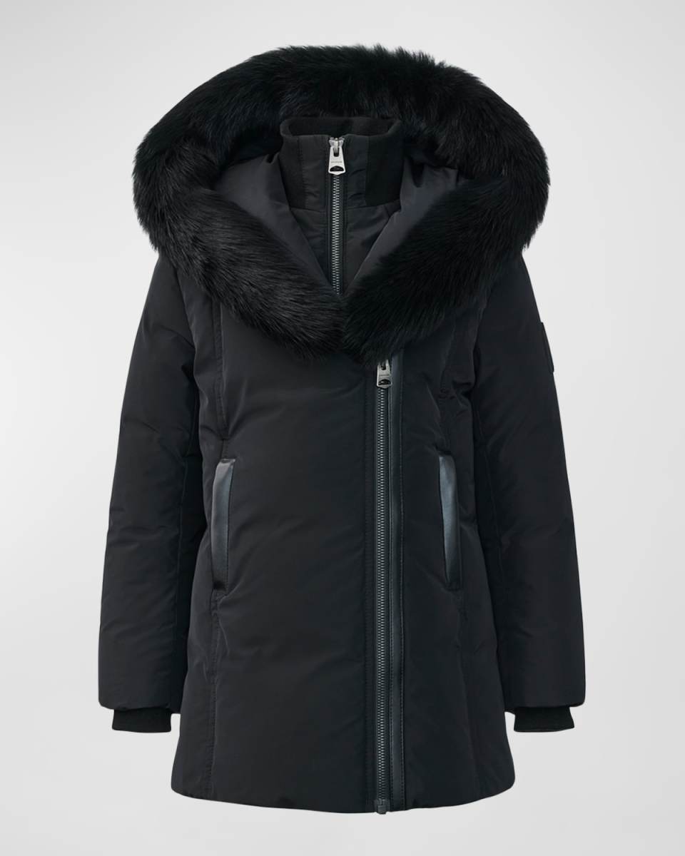 Girl's Recycled Down Coat W/ Signature Mackage Collar, Size 2-6