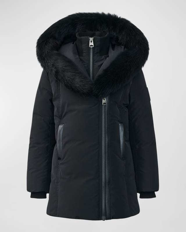 Girl's Recycled Down Coat W/ Signature Mackage Collar, Size 2-6