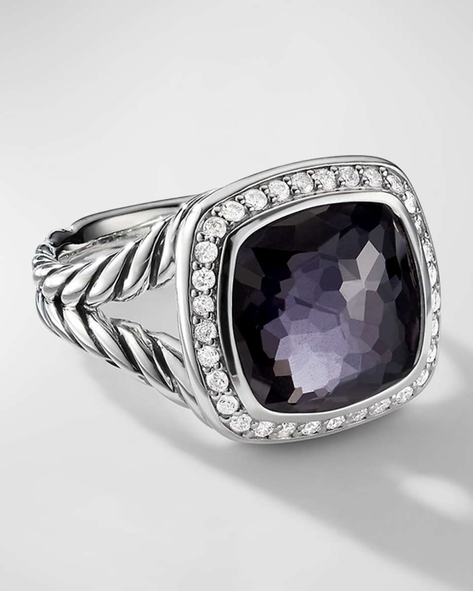 Albion Ring with Gemstone and Diamonds in Silver, 11mm
