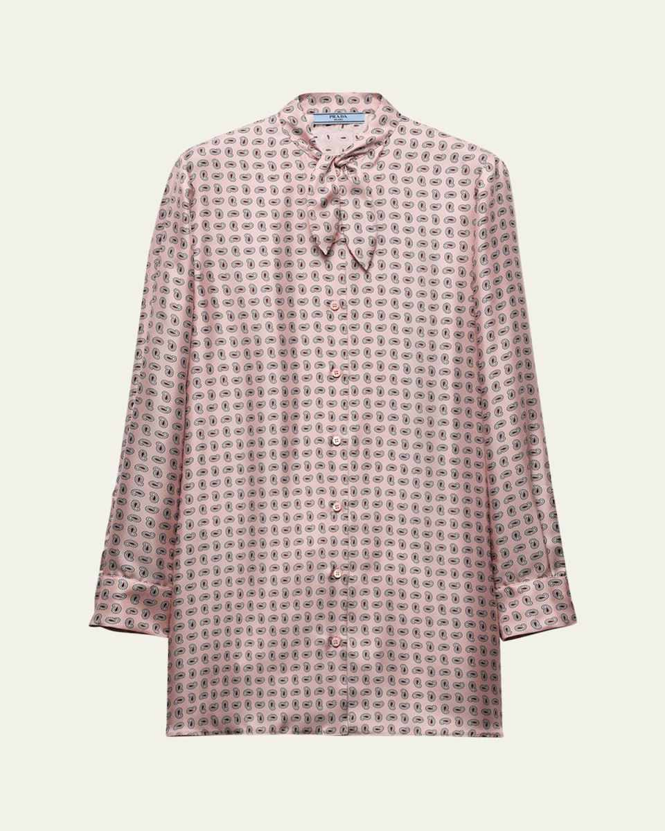 Paisley Bow-Collar Silk Mini Dress