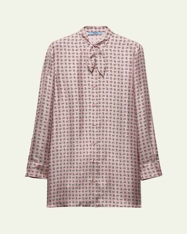 Paisley Bow-Collar Silk Mini Dress