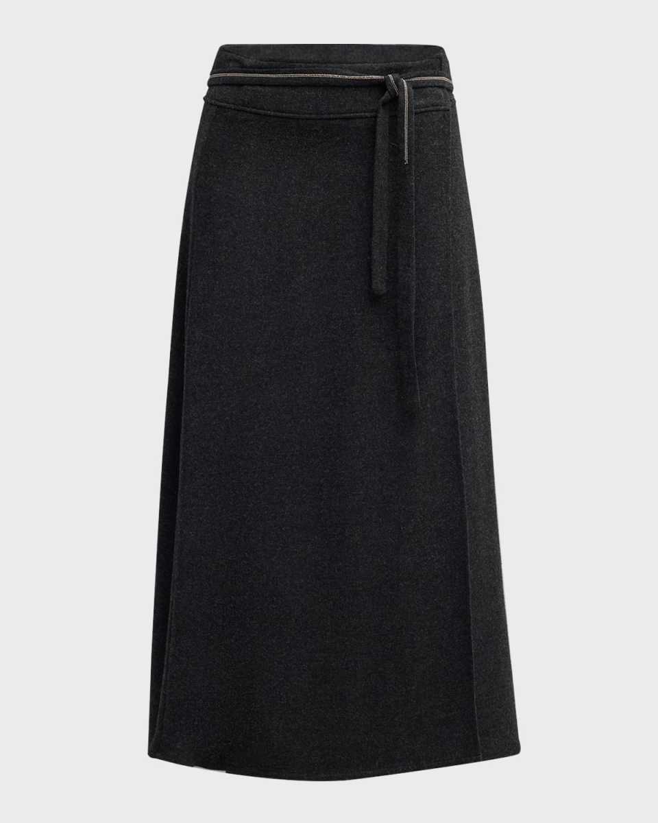Belted A-Line Midi Skirt