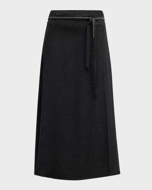 Belted A-Line Midi Skirt