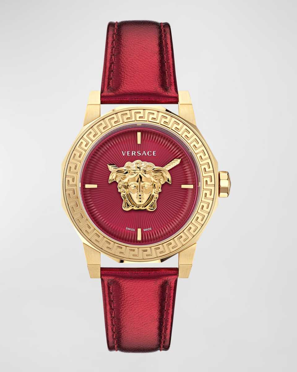 38mm Medusa Deco Watch with Leather Strap, Red