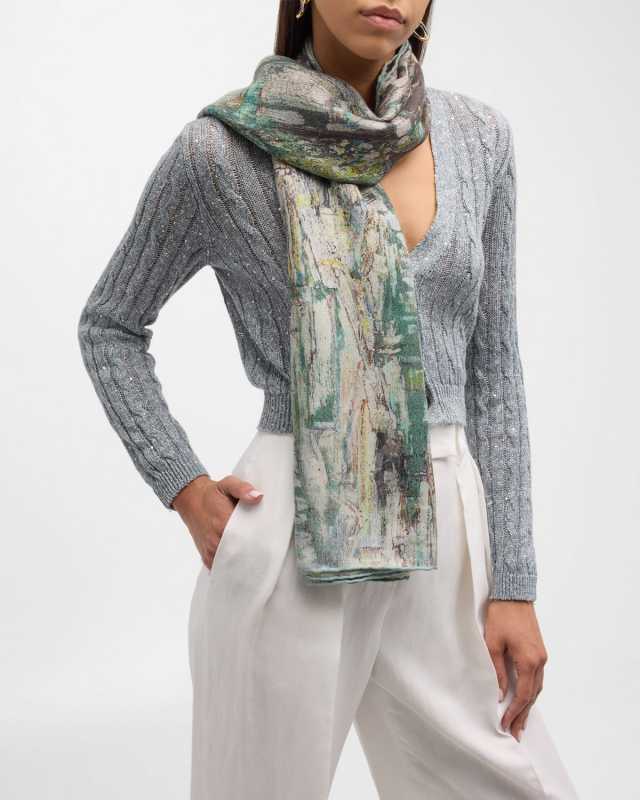 Venice Sage Cashmere-Blend Scarf