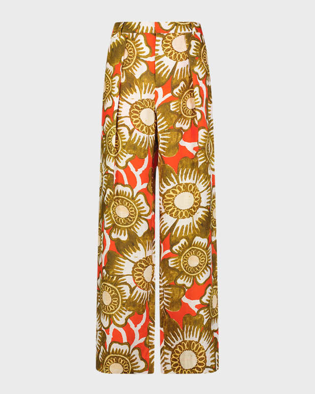 Marella Floral Hemp High-Rise Straight-Leg Pants