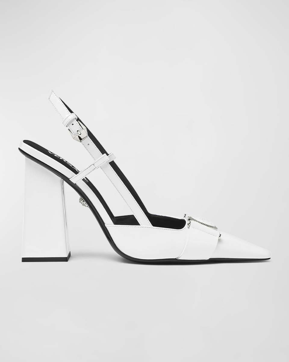 Medusa Coin Patent Slingback Block-Heel Pumps