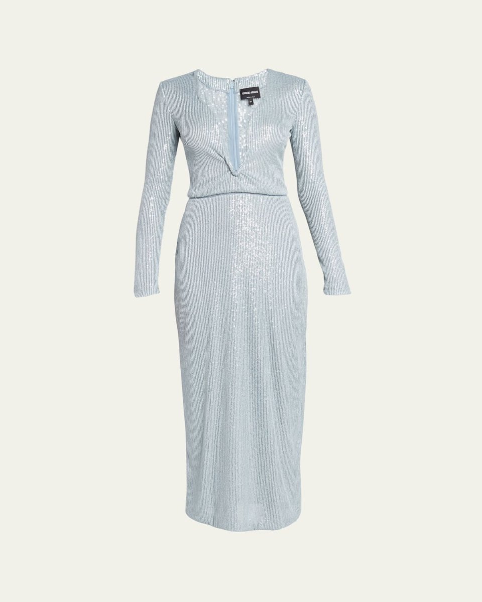 Plunging Sequined Knit Dress