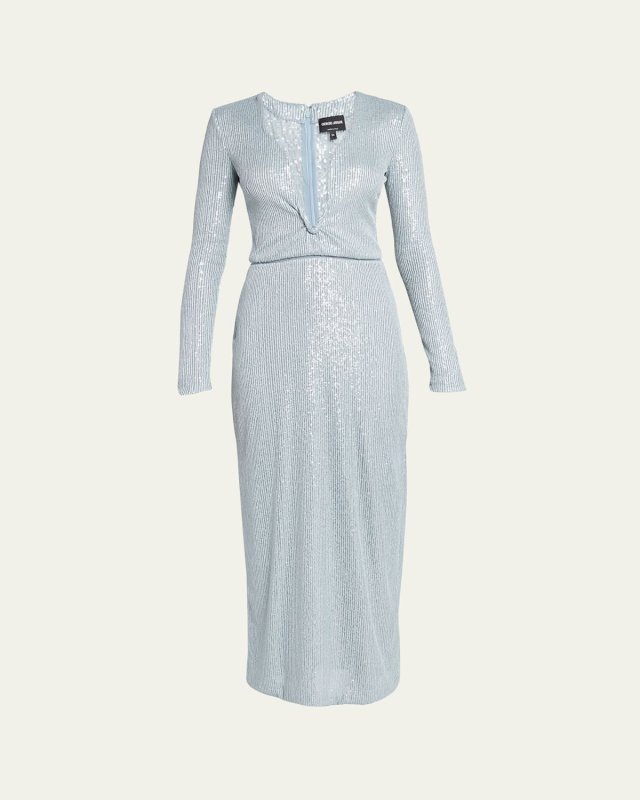 Plunging Sequined Knit Dress