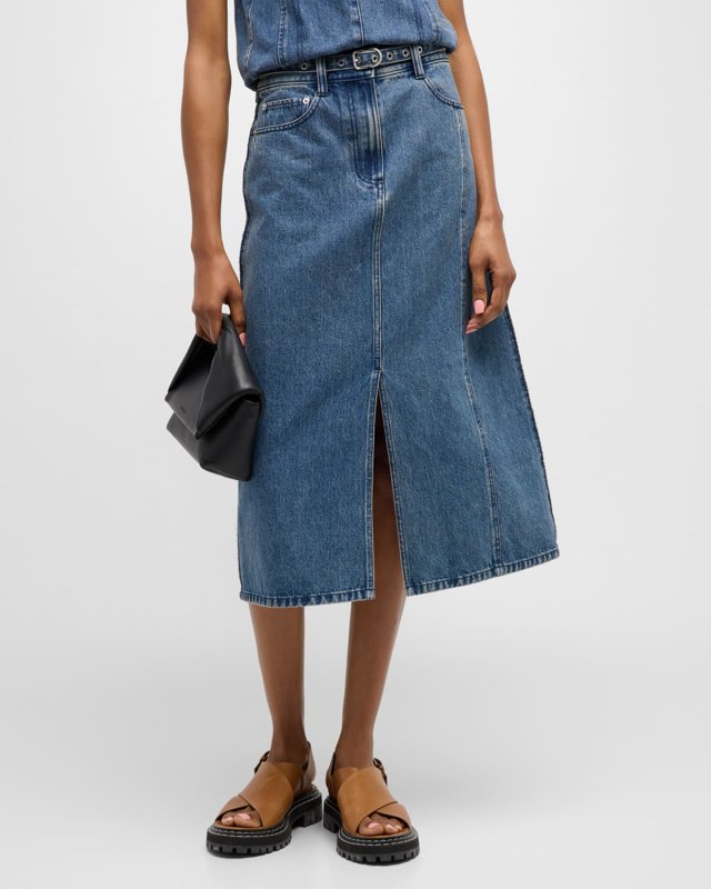 A-Line Denim Midi Skirt