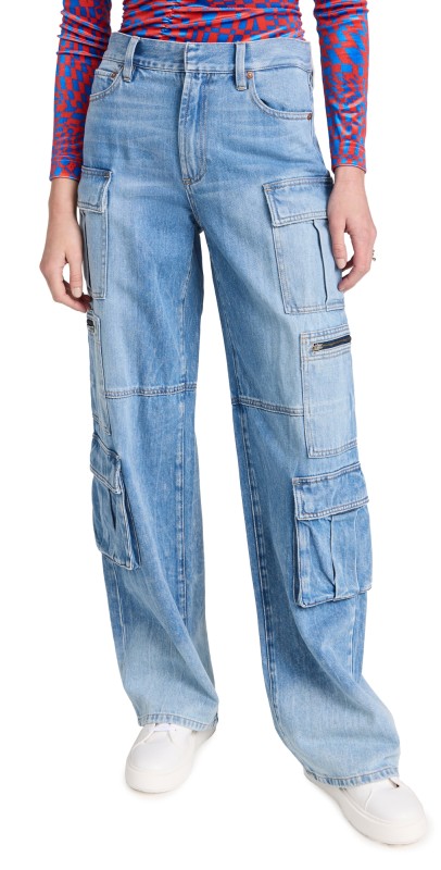 alice + olivia Cay Baggy Denim Cargo Jeans Brea Blue