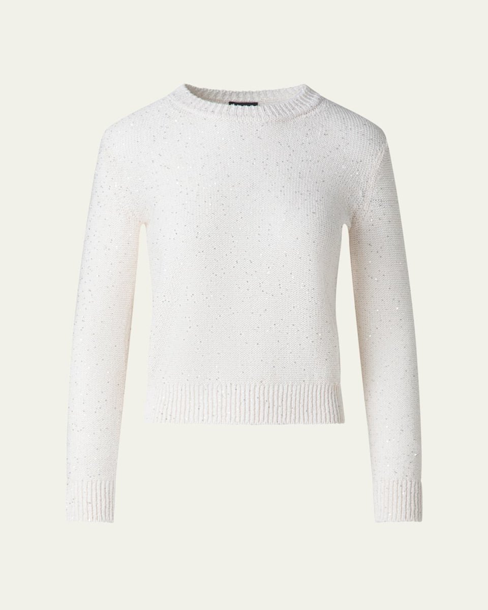 Micro Sequin Linen-Blend Crewneck Sweater