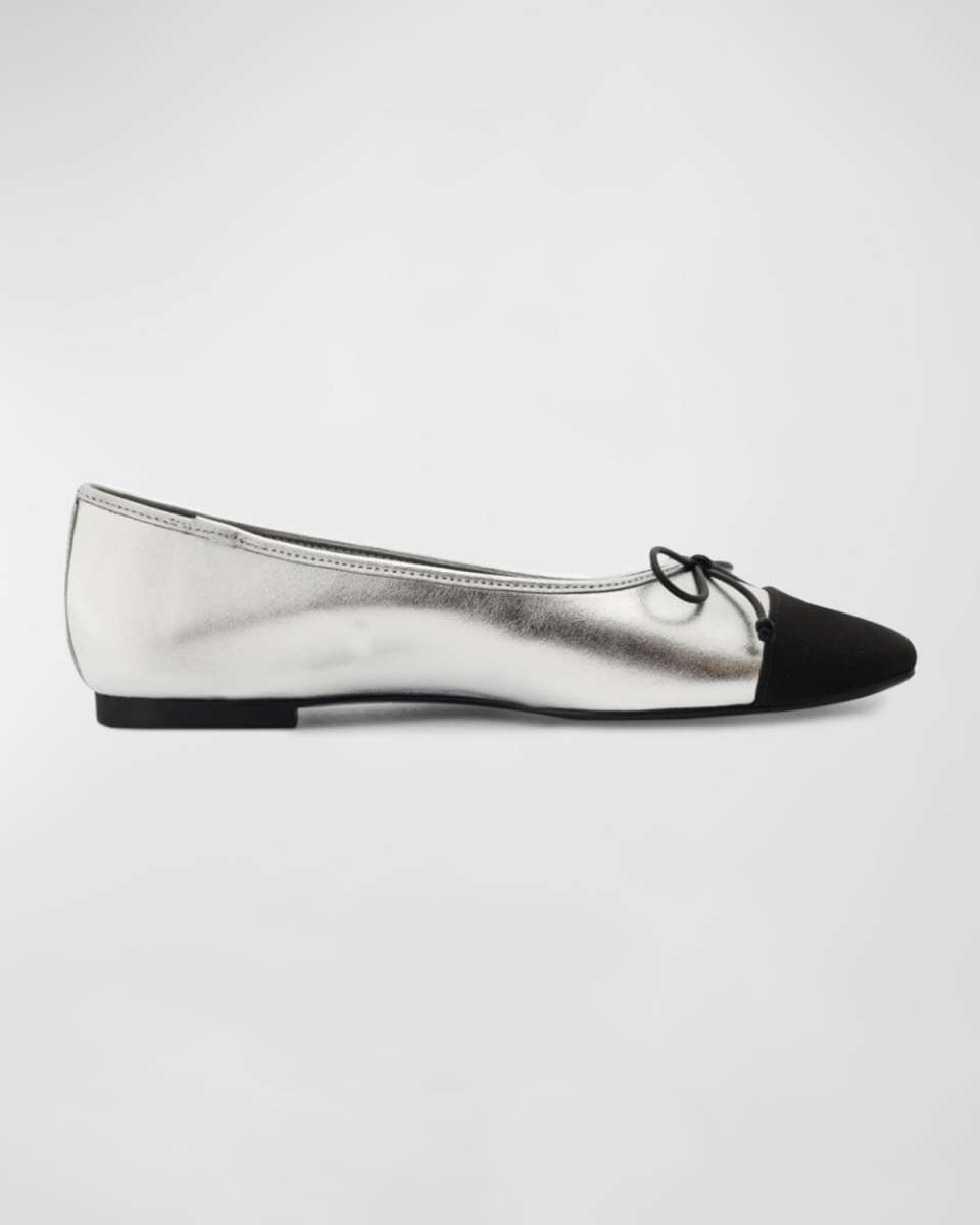 Arissa Metallic Bow Cap-Toe Ballerina Flats