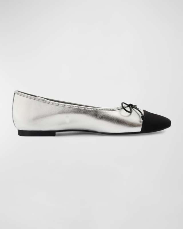 Arissa Metallic Bow Cap-Toe Ballerina Flats