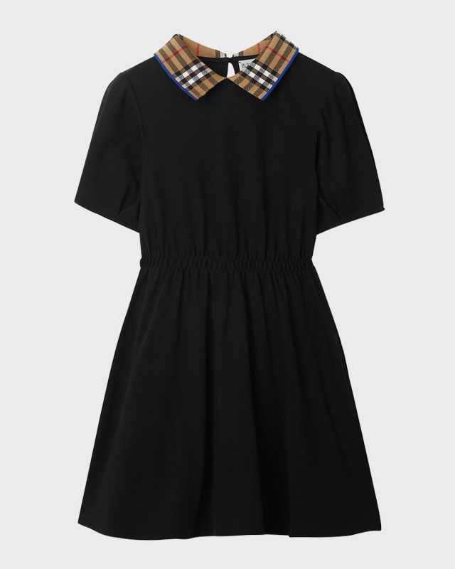 Girl's Alesea Check Rib-Collar Polo Dress, Size 3-12