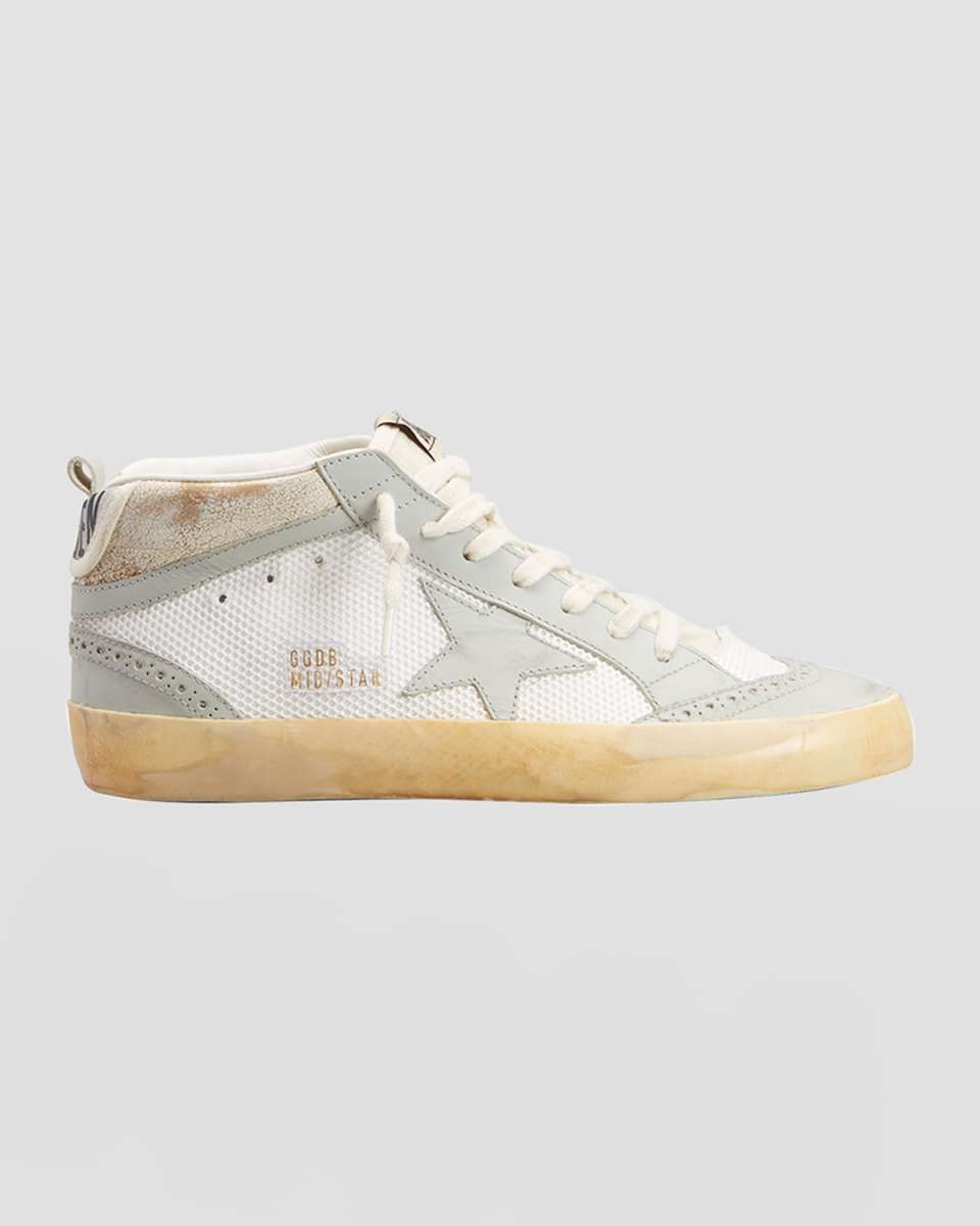 Mid Star Mixed Leather Net Sneakers