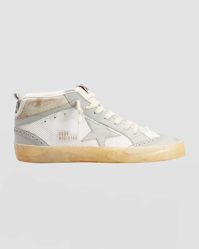 Mid Star Mixed Leather Net Sneakers