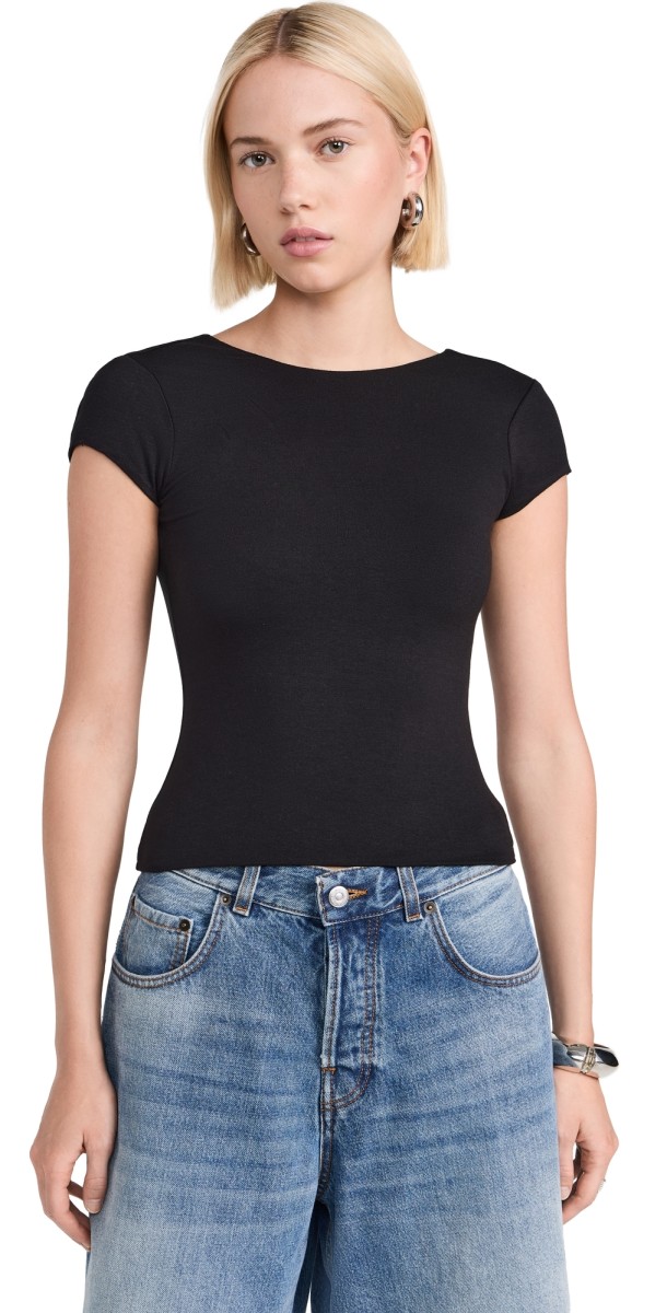 AFRM Lola Cap Sleeve Open Back Top Noir