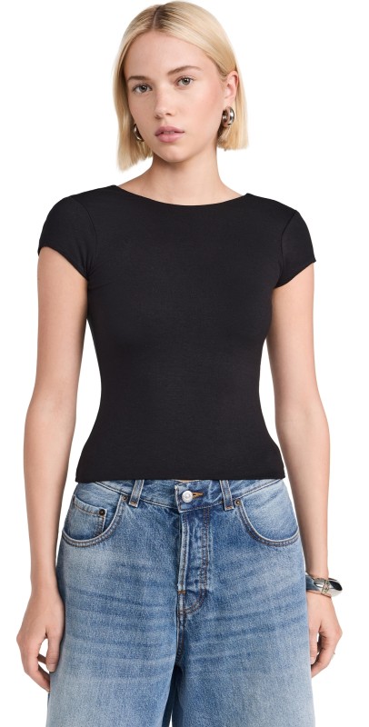 AFRM Lola Cap Sleeve Open Back Top Noir
