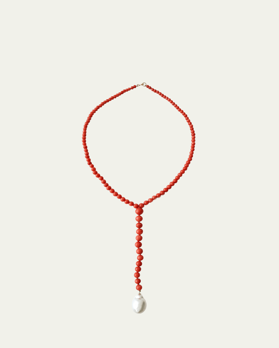 One Of A Kind Coral Bead and Pearl Necklace, 19"L