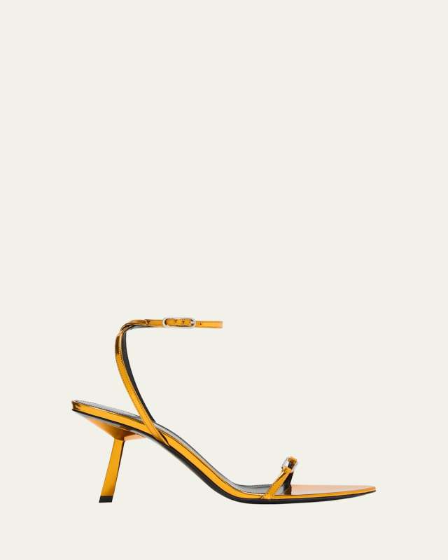 Sleek Mirror Ankle-Strap Kitty Sandals