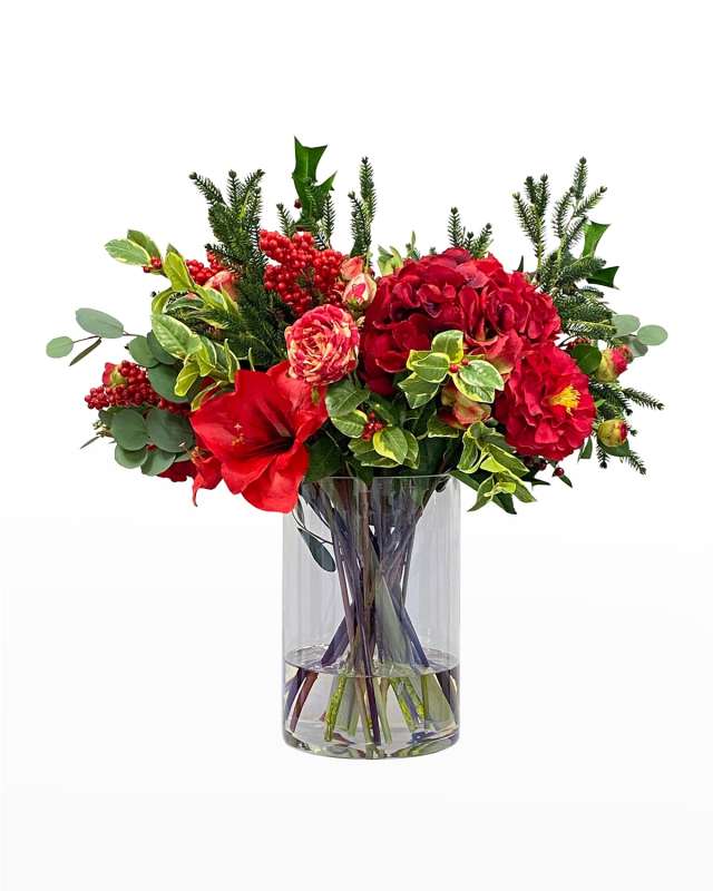 Faux Camellia Amaryllis Floral Arrangement in Vase