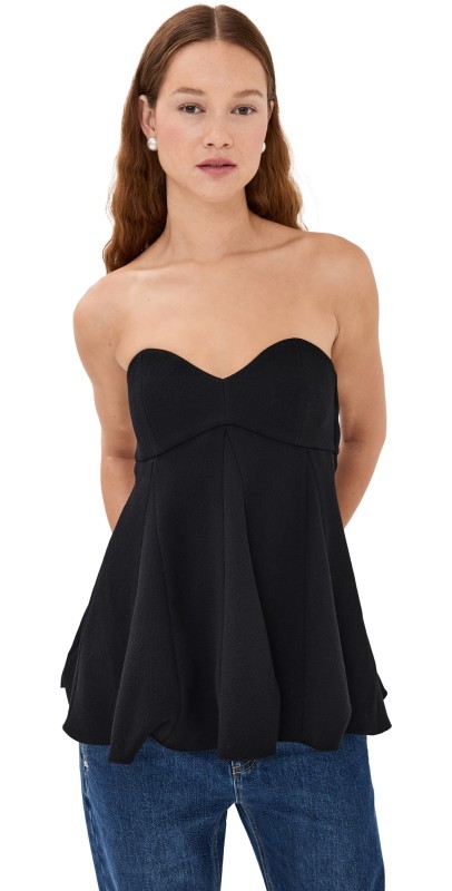 Tibi Melee Crepe Strapless Top Black