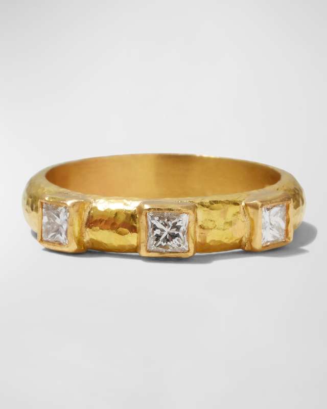 19K Gold Square Diamond Stack Ring, Size