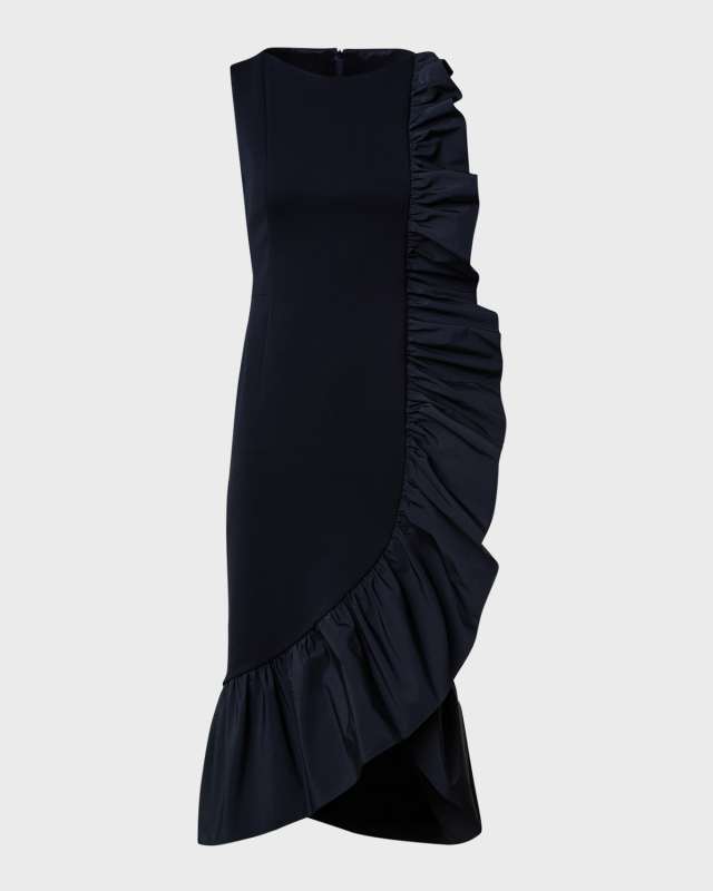 Signature Jersey Midi Dress with Asymmetrical Ruffle Detail