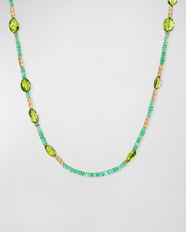 Long Tweejoux Necklace with Peridot and Tsavorite in 18K Gold, 36"L