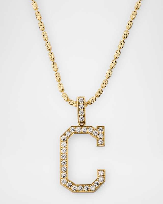 18K Yellow Gold Small Diamond C Necklace, 0.93tcw/18"