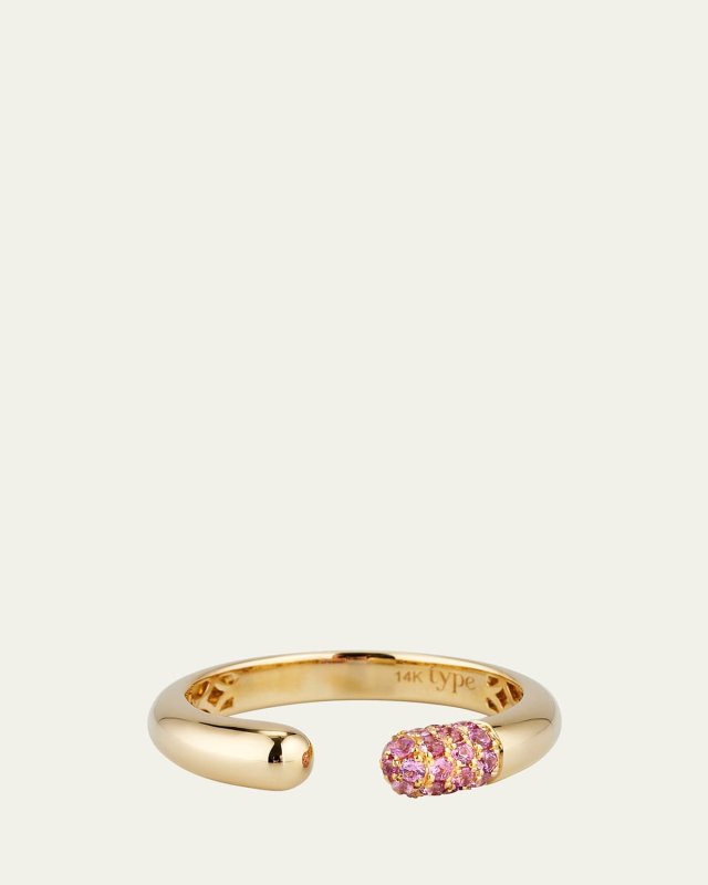 14K Yellow Gold Pink Sapphire Pave Tube Ring