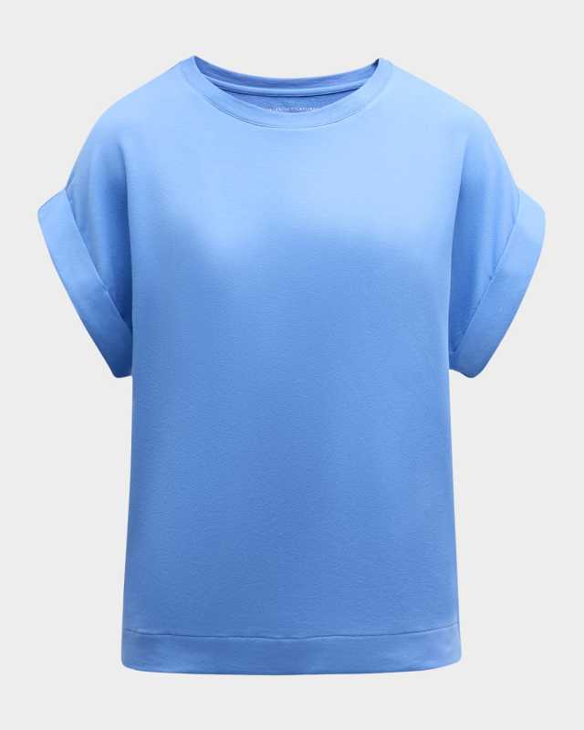 French Terry Rolled-Cuff Short-Sleeve Crewneck Tee