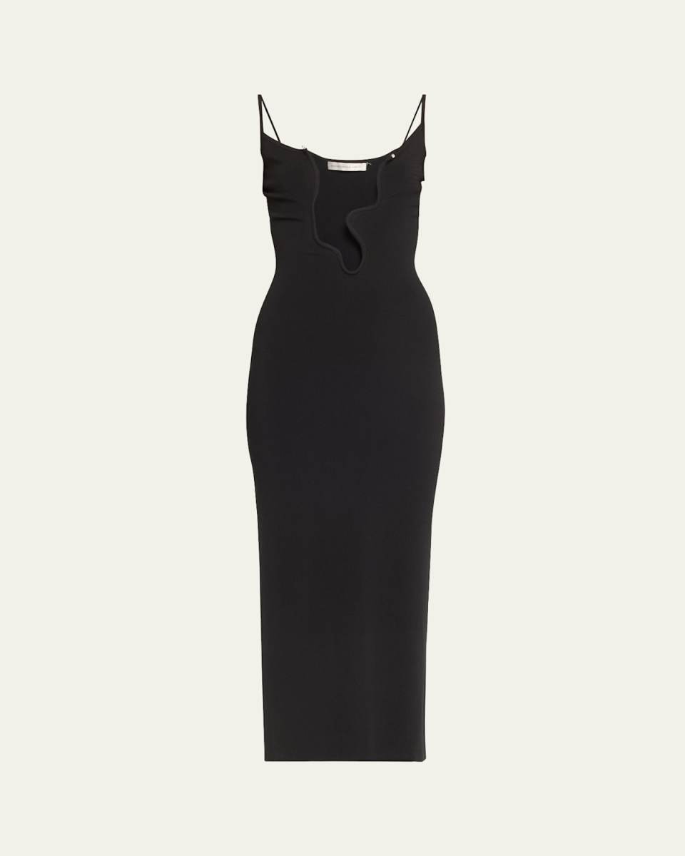 Salacia Plunging Wavy U-Ring Sleeveless Maxi Dress