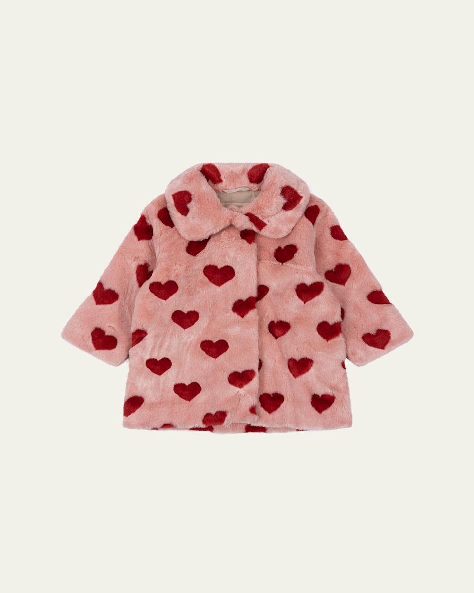 Girl's Fuzzie Heart-Print Coat, Size 18M-10