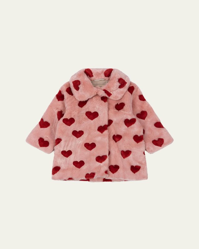 Girl's Fuzzie Heart-Print Coat, Size 18M-10